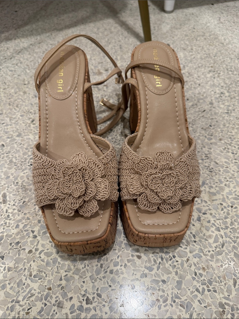 Madden Beige Floral Crochet Platform Sandals - Women